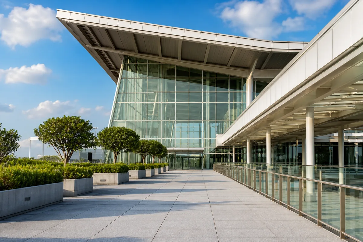 Interior de un edificio terminal aeroportuario, sin aeronaves visibles